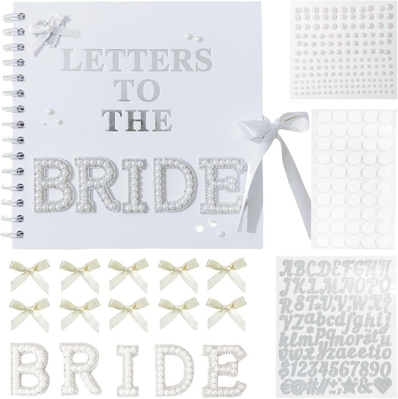 NUOLUTH Modern Letters To The Bride Scrapbook:8 x 8 Inch Wedding Memory Book Bridal DIY Blank Paper Scrapbook Photo Album Guest Book Sign with Pearl Stickers, Bows,Metallic Letters Silver - Image 1